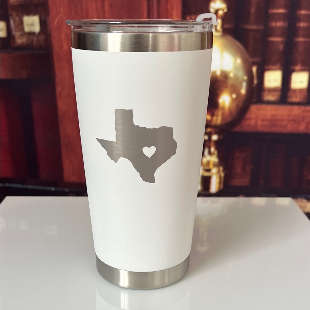 White Stainless Steel Insulated Tumbler with Texas Design